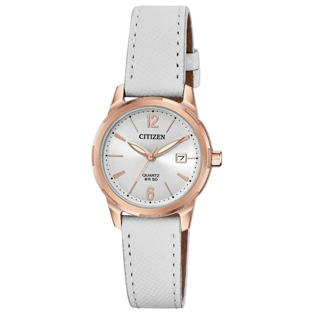 Citizen Rose Gold Women's White Strap 28mm Watch